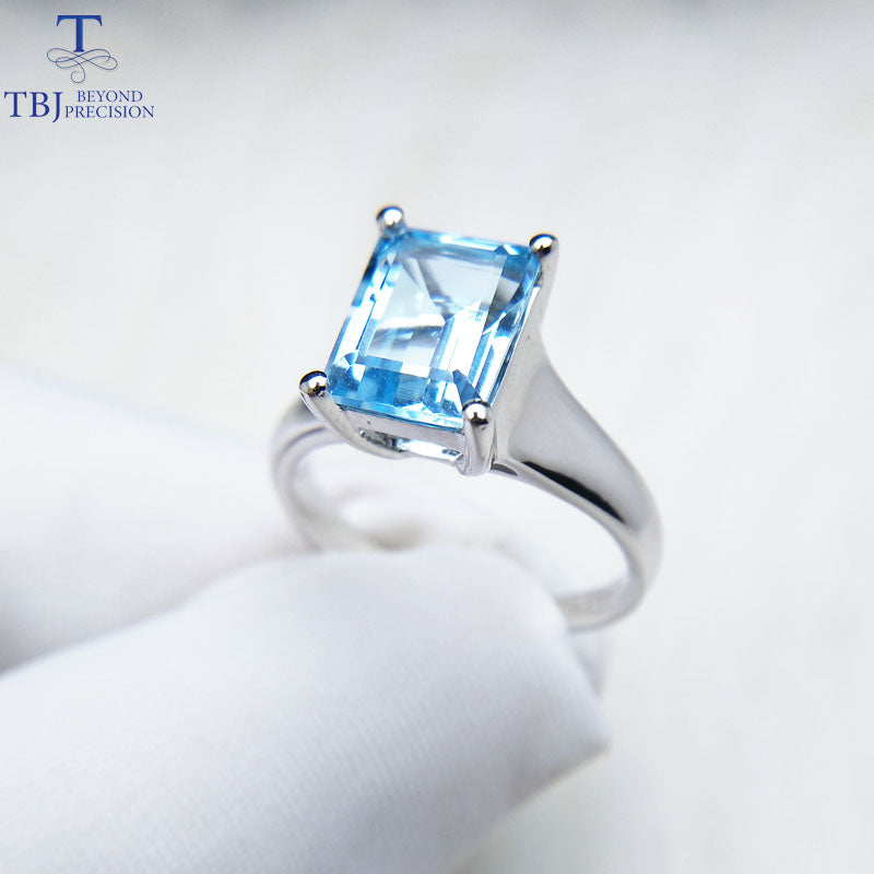 Tbj ,Simple and elegant sky blue topaz oct 7*9mm 2ct Ring in 925 sterling silver fine jewelry for women with jewelry box