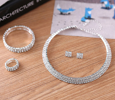 Jewelry Classic Women 2020 Real Limited Jewelry Set Flexible Bridal 3 Strand Rhinestone Choker Necklace & Earrings