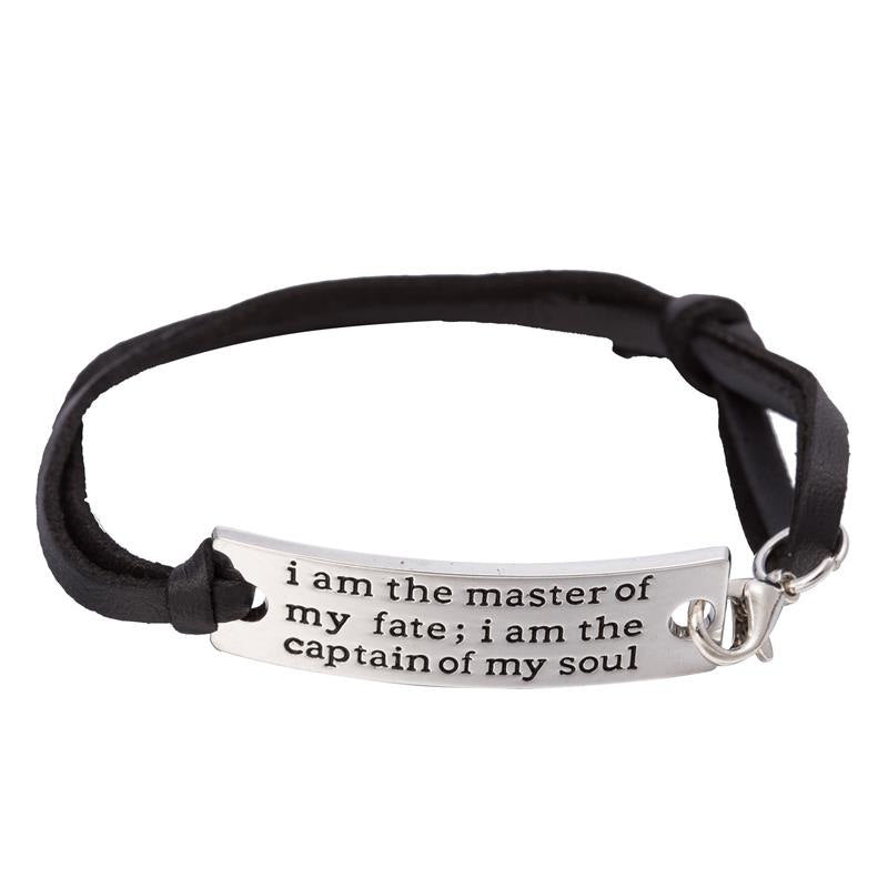 3colors Leather Bracelet bangles engraving i am the master of my fate/the captain of my soul Inspiring Amulet for Woman