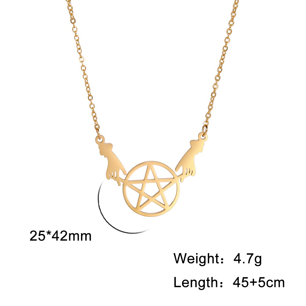 Teamer Stainless Steel Necklace for Women Witchcraft Jewelry Vintage Star Pentagram Pendant Necklace Choker Witchy Accessories