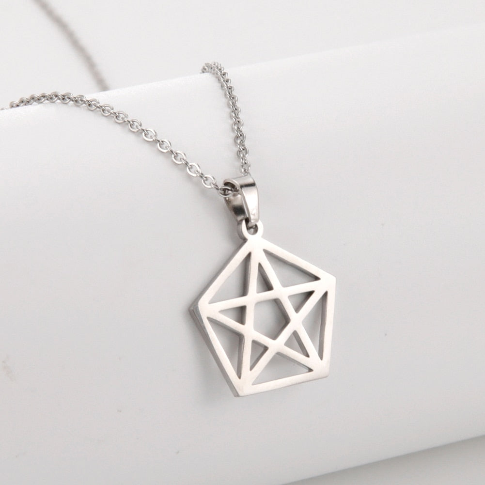 Teamer Stainless Steel Necklace for Women Witchcraft Jewelry Vintage Star Pentagram Pendant Necklace Choker Witchy Accessories