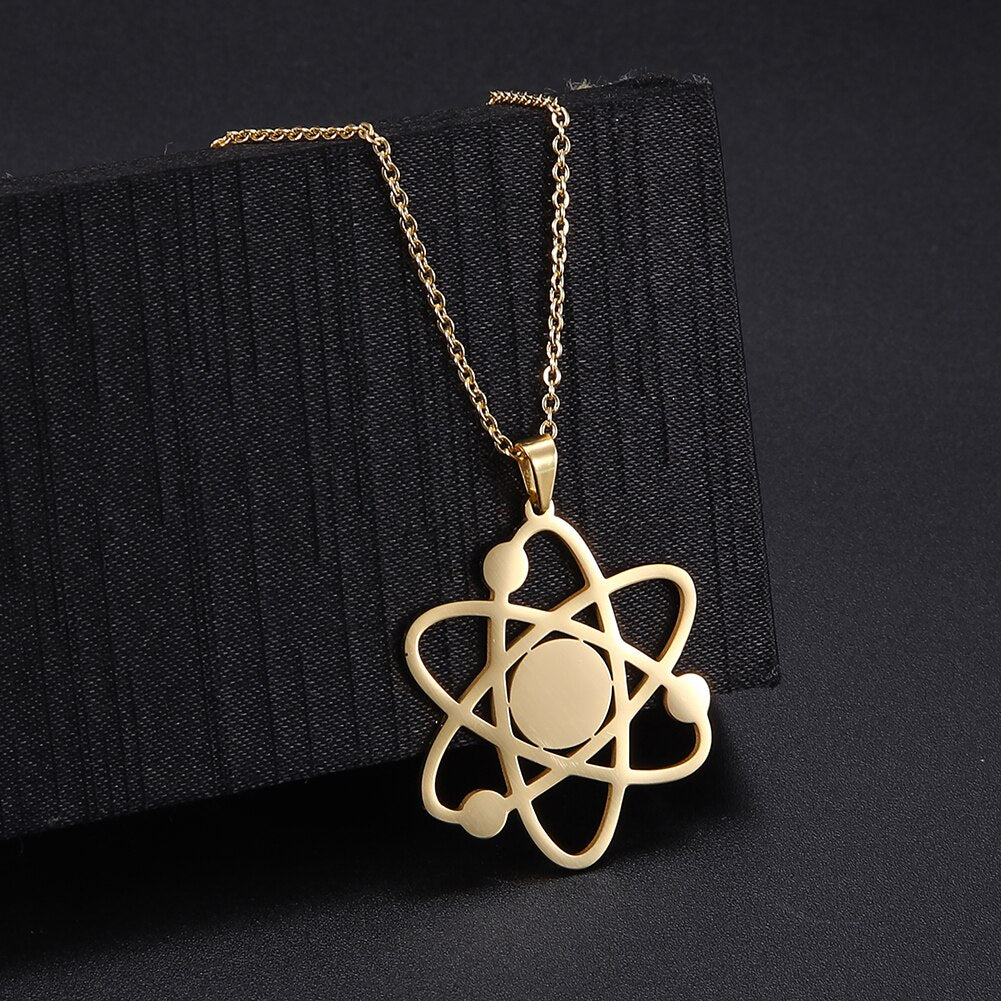 Teamer The Bigbang Theory Atom Galaxy Planet Pendant Necklace Stainless Steel Choker Star Universe Science Jewelry for Women