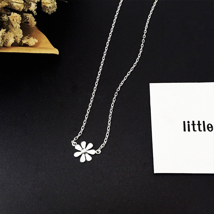 Temperament 925 Sterling Silver Long Daisy Flower Necklaces Pendant For Women Statement Hot Fashion sterling-silver-jewelry