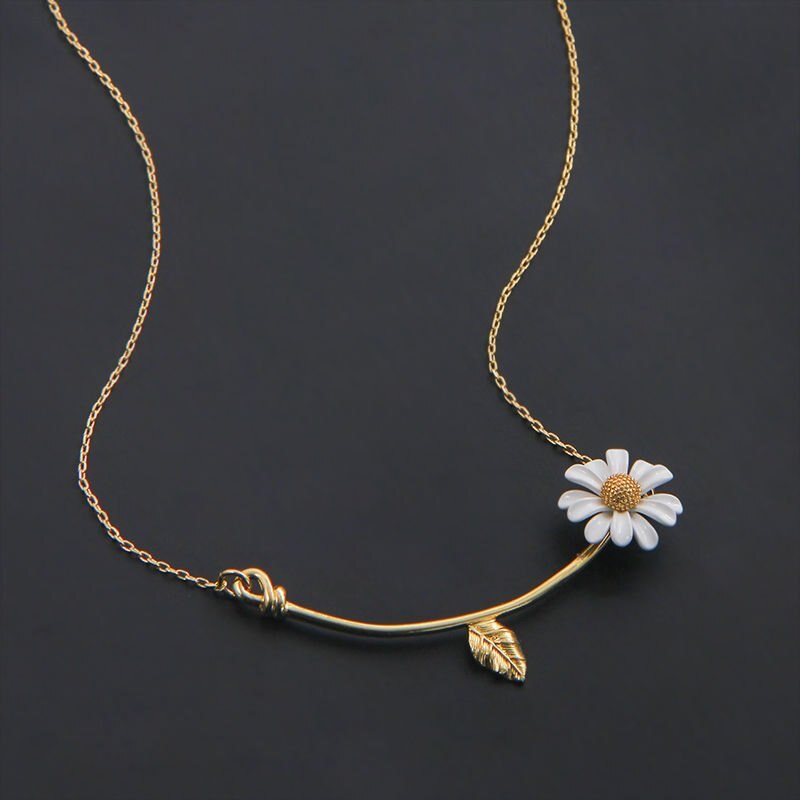 Temperament Choker Chain Charm Daisy Jewelry Summer Leaf Flower  Pendant Necklace  Lady Women Girls Fine Gift