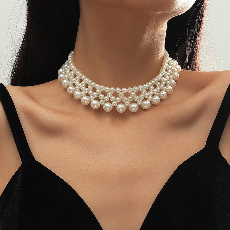 Temperament Woman Hand-woven Pearl Choker Necklace for Woman Party Casual