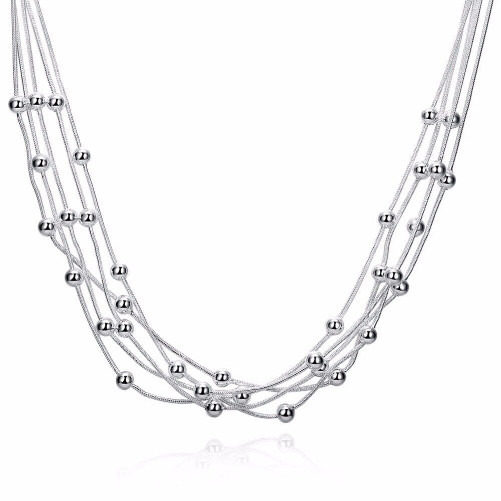 Temperament lady five line light bead silver necklace 18-inch contracted ball pendant fashionable silver snake chain