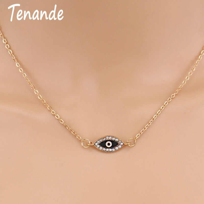 Tenande Fresh Style Gold Color Charm Chain Small Crystal Evil Eye Necklaces & Pendants for Women Party Jewelry Gifts Bijoux
