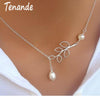 Tenande Silver Color Big Leaf Simulated Pearl Water Droplets Necklaces & Pendants for Women Jewelry Accessories Collier