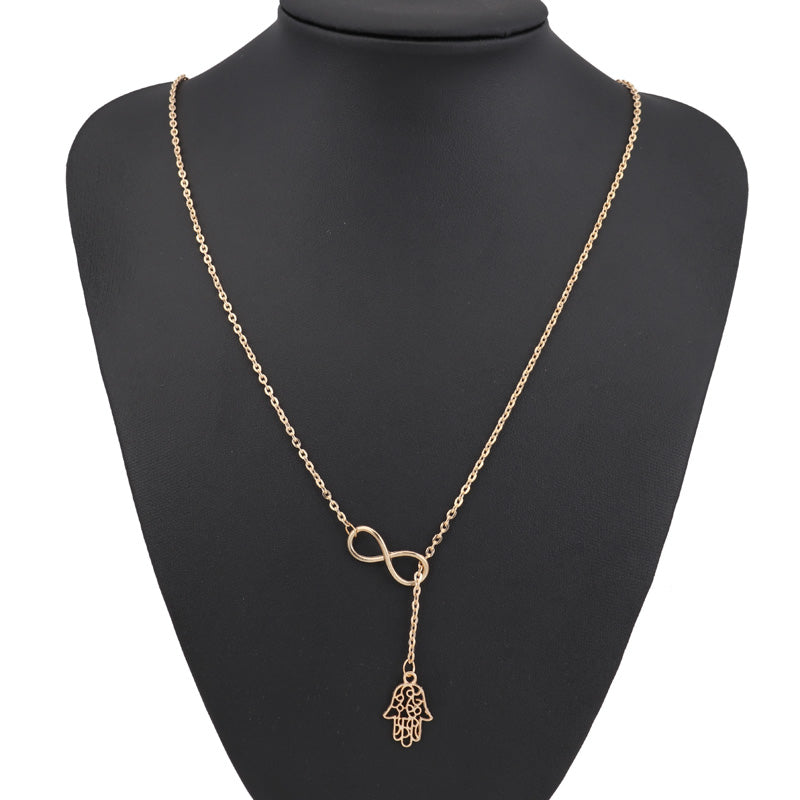 New Fashion Punk Gold Color Clavicle Chain Small Infinity Hamsa Hand Necklaces & Pendants for Women Accessories Gift