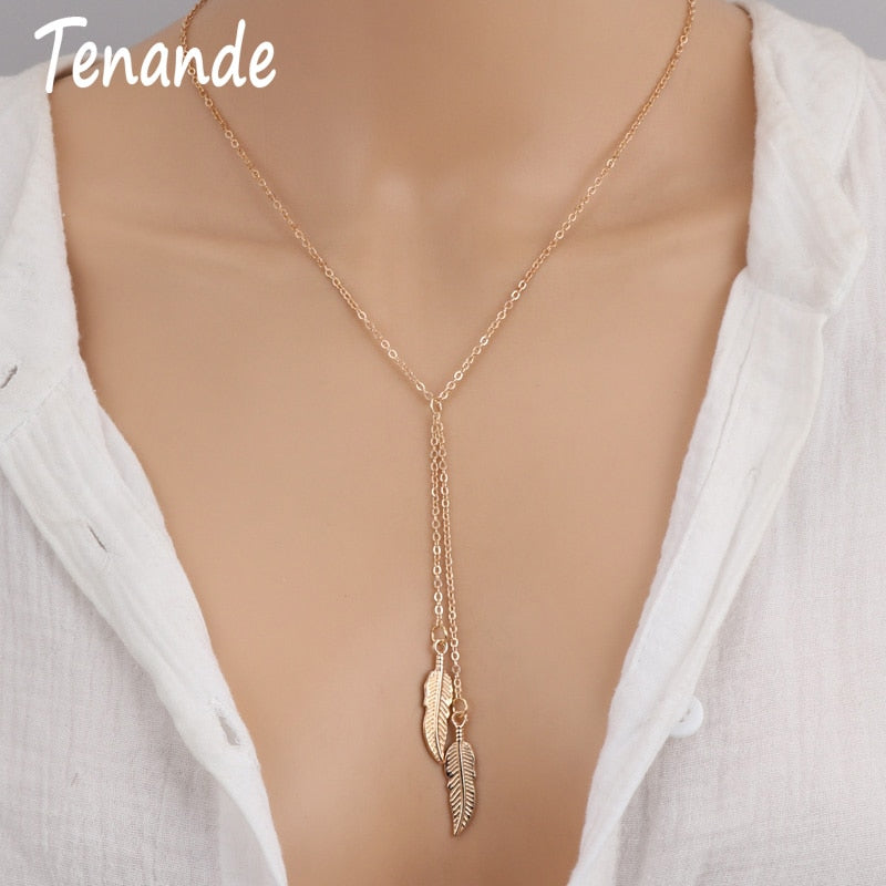 Tenande Punk Long Sweater Gold Color Leaves Choker Necklaces & Pendants for Women Jewelry Charm Chain Bijoux Collier