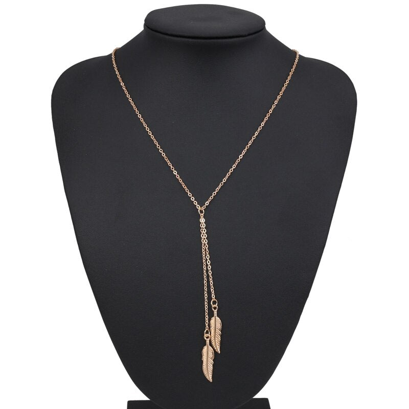 Tenande Punk Long Sweater Gold Color Leaves Choker Necklaces & Pendants for Women Jewelry Charm Chain Bijoux Collier