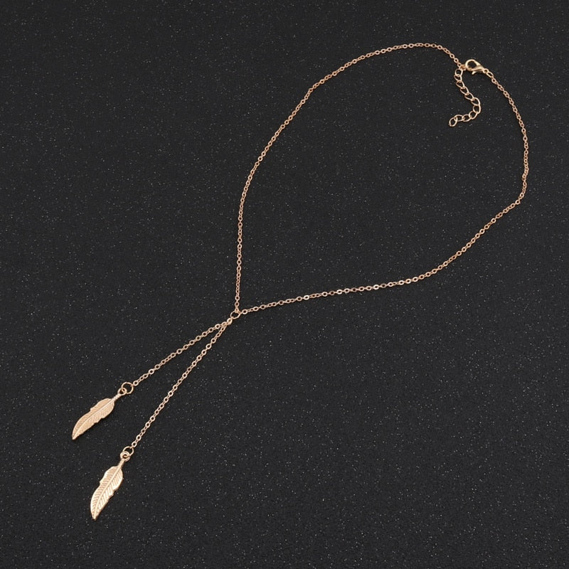 Tenande Punk Long Sweater Gold Color Leaves Choker Necklaces & Pendants for Women Jewelry Charm Chain Bijoux Collier