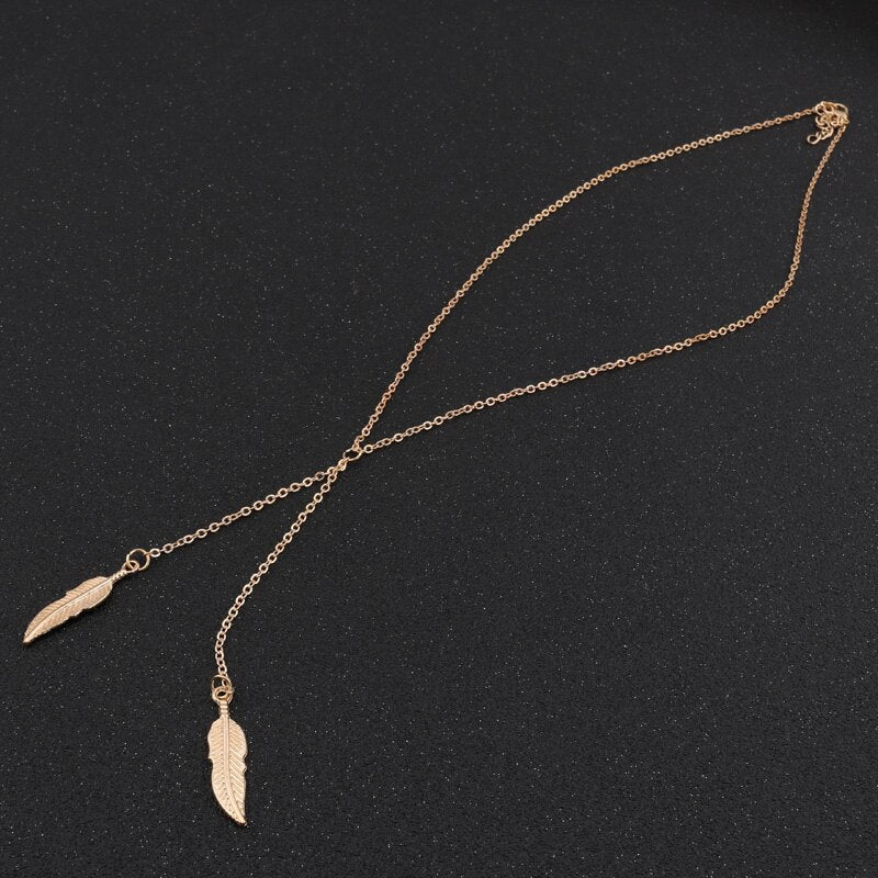 Tenande Punk Long Sweater Gold Color Leaves Choker Necklaces & Pendants for Women Jewelry Charm Chain Bijoux Collier
