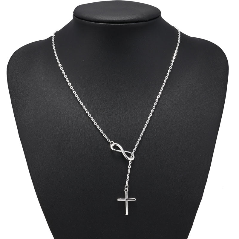 Tenande Punk Silver Color Clavicle Chain Necklaces Lariat Cross Infinity Necklaces & Pendants for Women Party Jewelry Gift