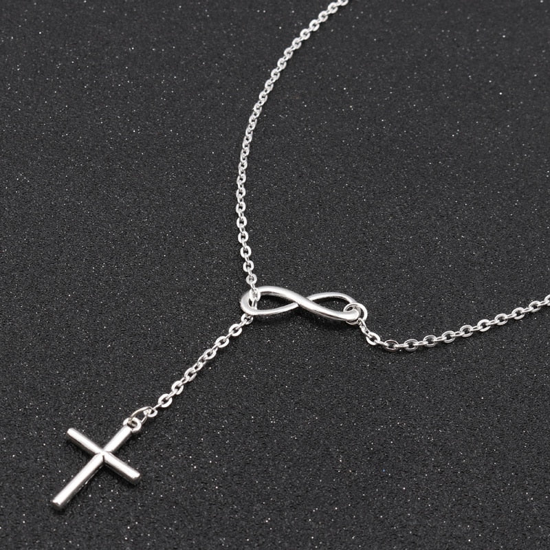 Tenande Punk Silver Color Clavicle Chain Necklaces Lariat Cross Infinity Necklaces & Pendants for Women Party Jewelry Gift