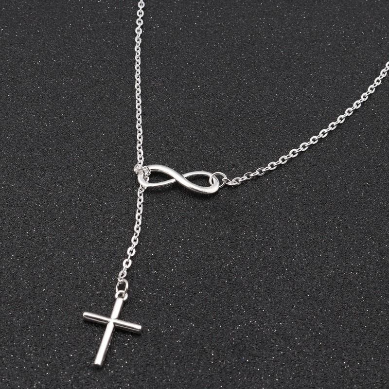 Tenande Punk Silver Color Clavicle Chain Necklaces Lariat Cross Infinity Necklaces & Pendants for Women Party Jewelry Gift