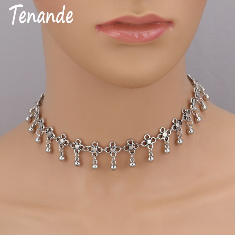 Tenande Vintage Bohemian Tattoo Clavicle Chain Necklaces Beads Flowers Tassel Necklaces & Pendants for Women Charm Jewelry Gifts