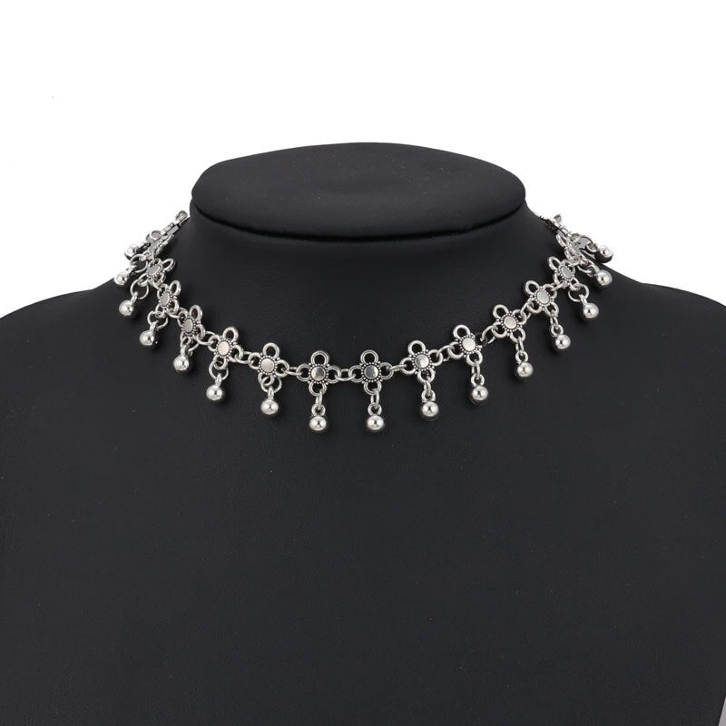 Tenande Vintage Bohemian Tattoo Clavicle Chain Necklaces Beads Flowers Tassel Necklaces & Pendants for Women Charm Jewelry Gifts