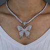 Tennis Chain with Big Butterfly Pendant Necklace for Women Men Hip Hop Party Jewelry Accessories Butterfly Charms Link Adjust
