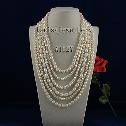 Terisa Pearl Jewelry Store 18'' or 36'' White Real Freshwater Pearls Black Agates Necklace Handmade Charming Women Gift