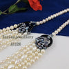 Terisa Pearl Jewelry Store 18'' or 36'' White Real Freshwater Pearls Black Agates Necklace Handmade Charming Women Gift