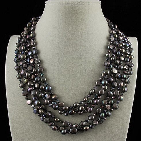 Terisa Pearl Jewelry Store Black Color 2-7mm Baroque Genuine Freshwater Pearl Necklace 100cm Long Jewelry Women Gift