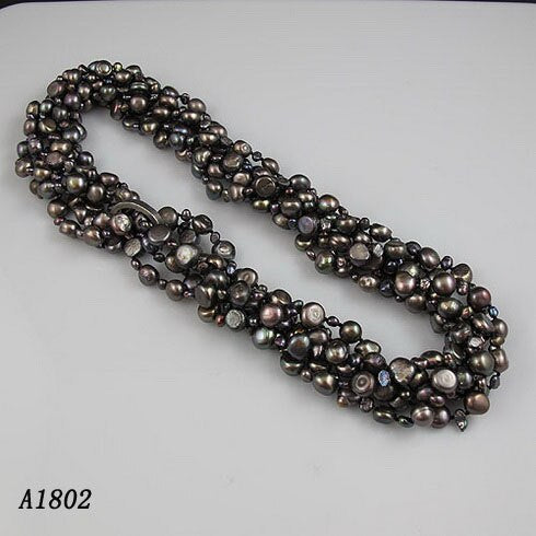 Terisa Pearl Jewelry Store Black Color 2-7mm Baroque Genuine Freshwater Pearl Necklace 100cm Long Jewelry Women Gift