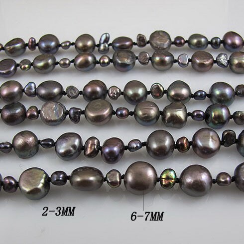 Terisa Pearl Jewelry Store Black Color 2-7mm Baroque Genuine Freshwater Pearl Necklace 100cm Long Jewelry Women Gift