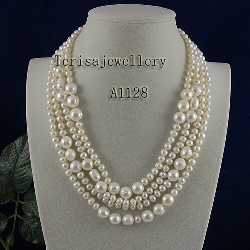 Terisa Pearl Jewelry Store White Color Potato Round Natural Freshwater Pearl Necklace Mix Size Smart Jewelry Women Gift