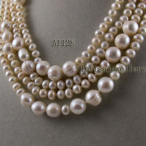Terisa Pearl Jewelry Store White Color Potato Round Natural Freshwater Pearl Necklace Mix Size Smart Jewelry Women Gift