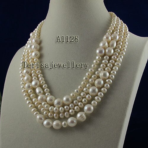 Terisa Pearl Jewelry Store White Color Potato Round Natural Freshwater Pearl Necklace Mix Size Smart Jewelry Women Gift