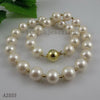 Terisa Pearljewelry Store AA 9-10MM White Genuine Freshwater Pearl 3mm Gold Beads Handmade Pearl Necklace Women Gift