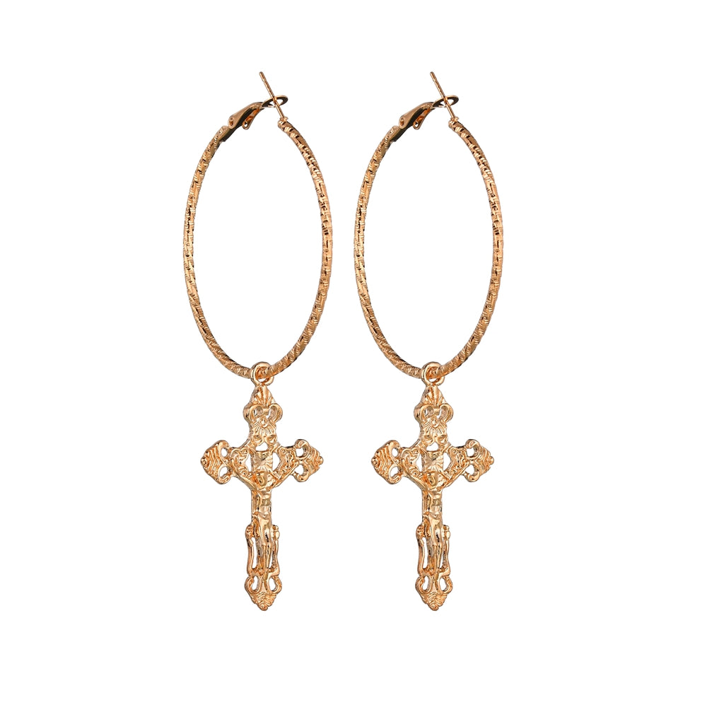 Gold Color Cross Earrings for Women Cross Pendant Earrings Drop Earrings Vintage Fashion Jewelry Accessories