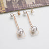 Real Shooting Fashion Rose Gold Earrings Imitation Pearl Jewelry Square Tassel Stud Earrings For Women BKE614