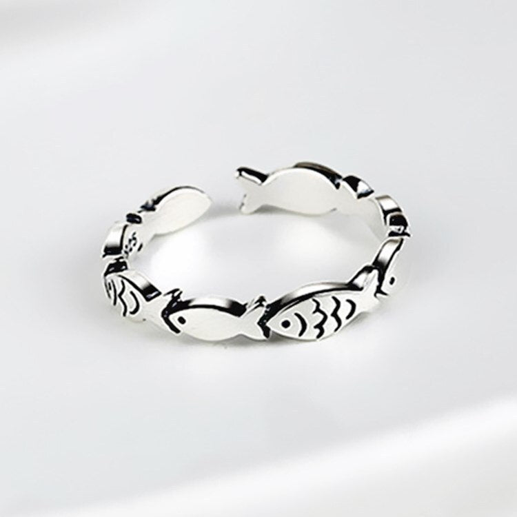Thai Silver Fish Resizable Woman Rings Aestethic Punk Jewelry Accessories Gift Female  Items GaaBou Jewellery