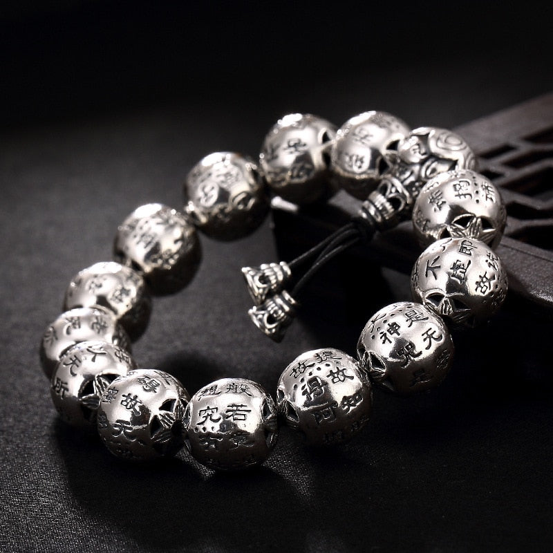 Thai Silver Restoring Ancient Ways Do Old Character Joker Heart Sutra Beads Wholesale Men's Silver Bracelet Hand String
