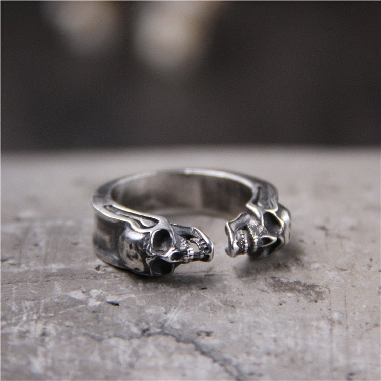 Thai Silver Unique Personality Men And Women Ring S925 Sterling Silver Retro Engraved Skull Open Ended Ring