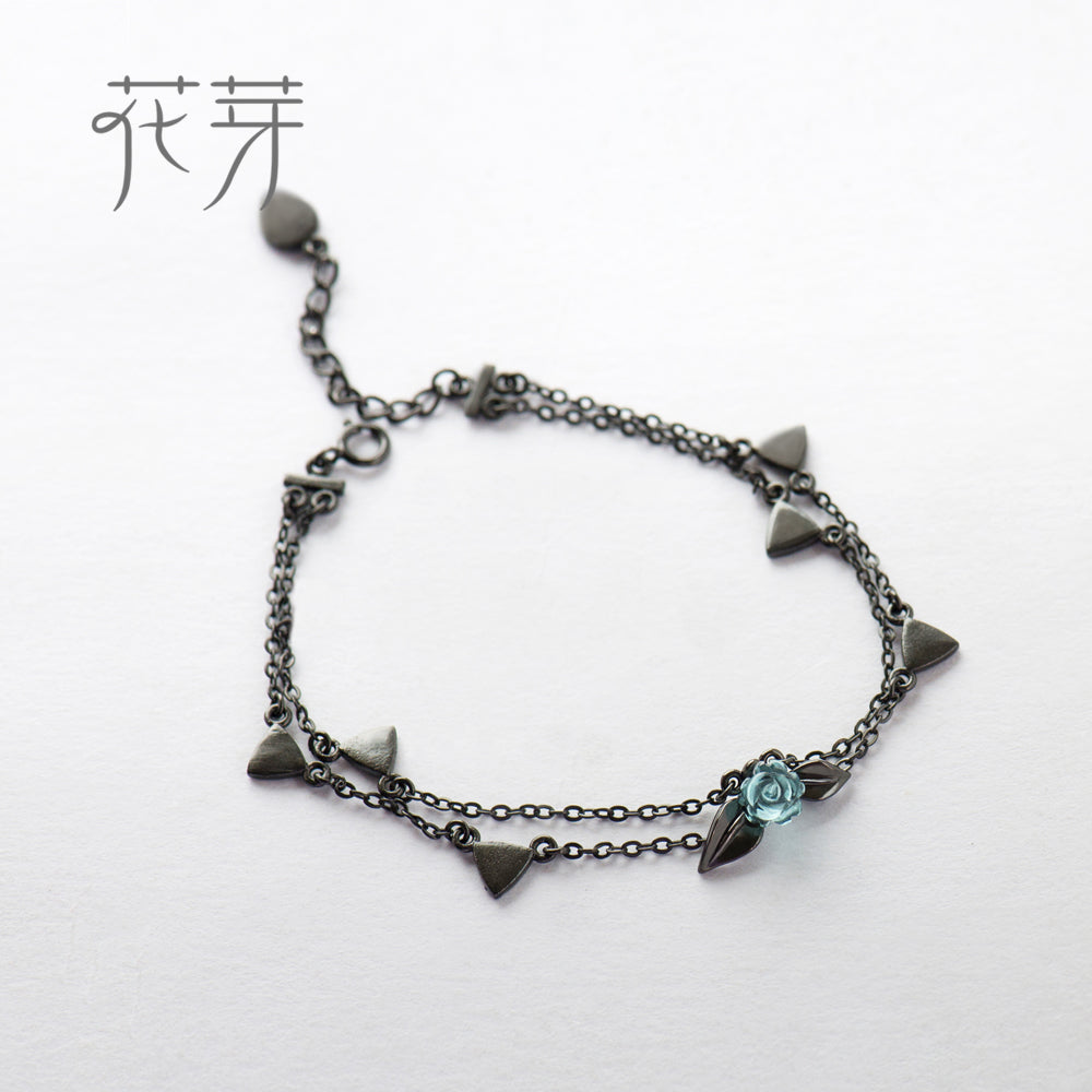 100% 925 Silver Thorns Rose Bracelet Two Layer Crystal Flower Black Chain Link Bracelet for Women Jewelry Korea style Gift