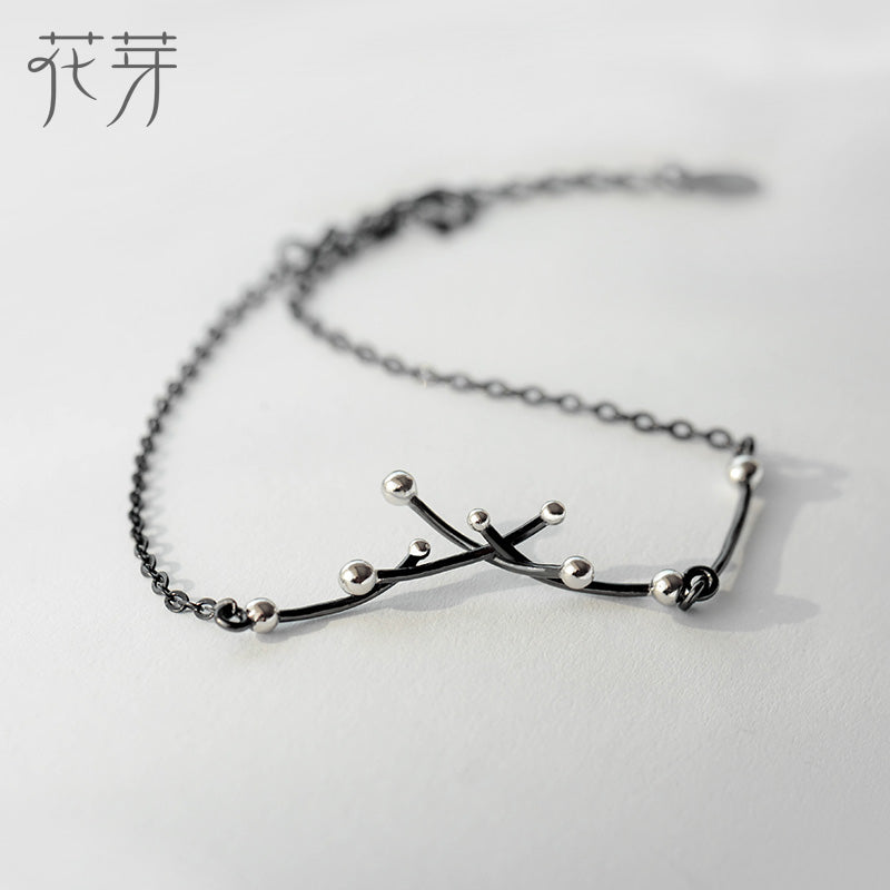 100% Genuine S925 Silver Mini White Bead Black Cross Bracelet Female Chain Bracelet simple fine jewelry for Women