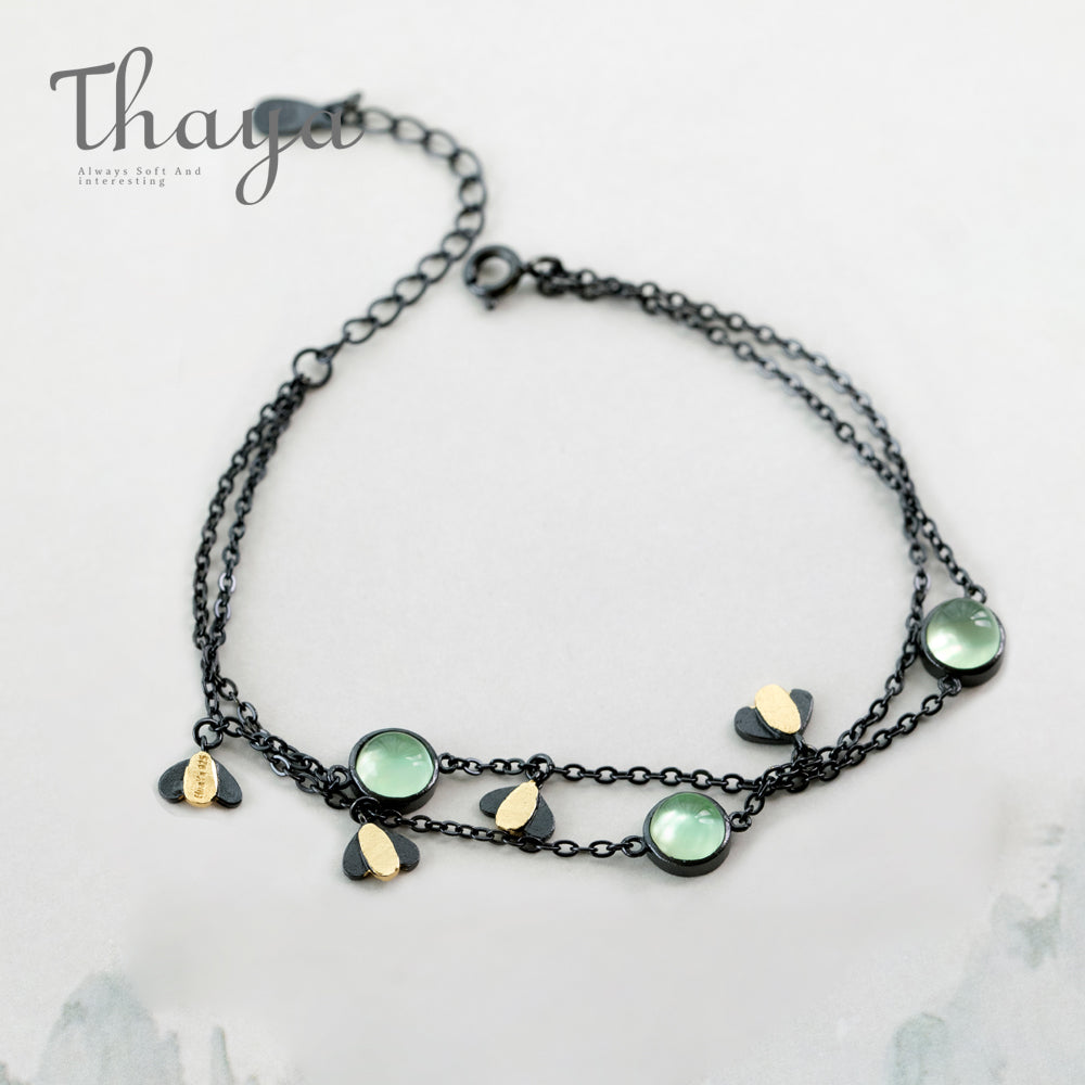 Firefly Bracelet s925 Silver Green Crystal Gemstone Black Chain Summer Night Jewelry for Women Guardian Spirit Gift