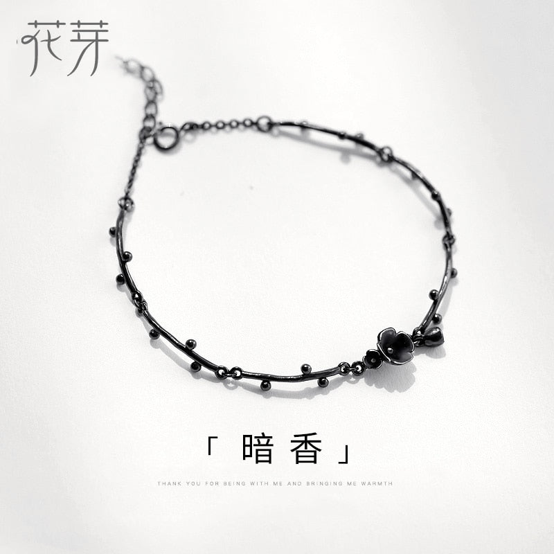 Original Design Dark Fragrance Genuine 925 Silver Black Beads Bracelet Women Simple Handmade Jewelry Chain Link Bracelet