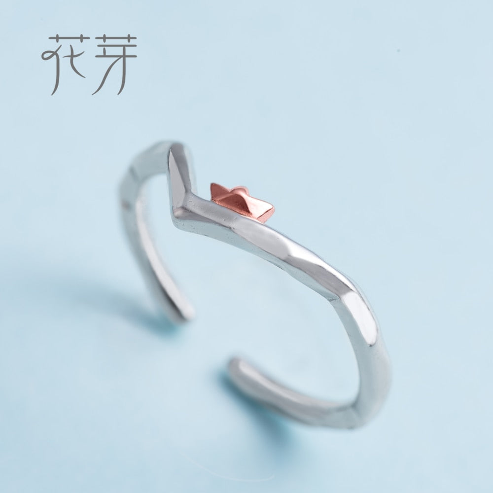 To Ride the Winds and Break The Waves Design Finger Ring Rose Gold s925 Silver Handmade Jewelery for Women Gift