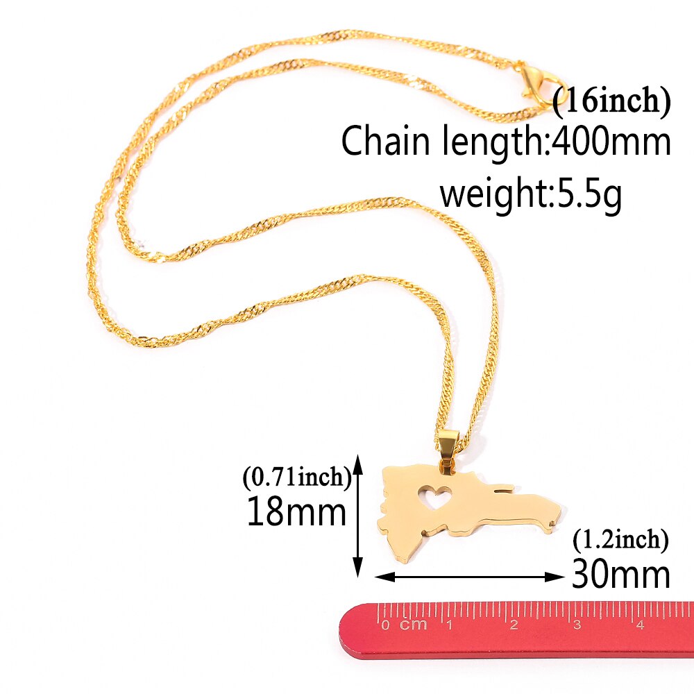 The Dominican Republic Map Pendant Necklace for Women Men Gold Silver Color Stainless Steel Chain Jewelry Map of Dominican