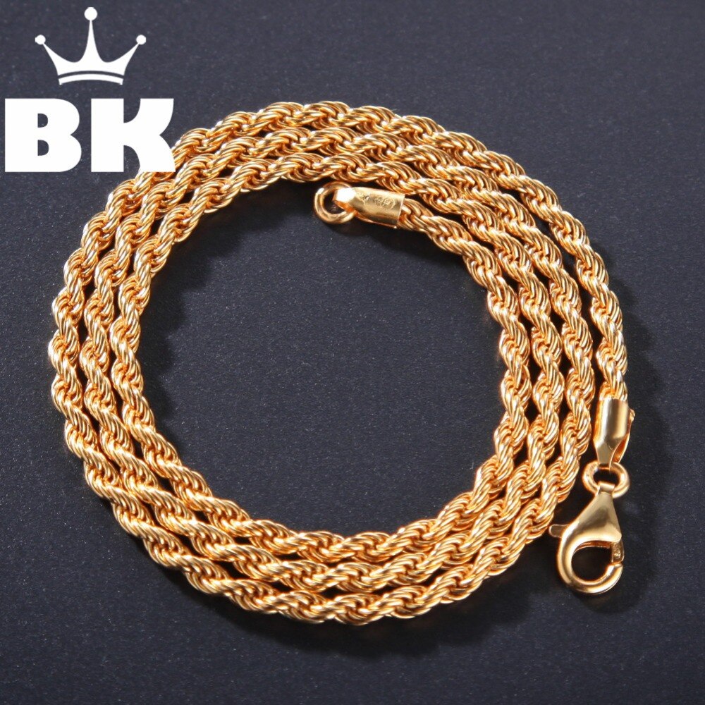 The Hiphop silver color 3mm Rope Chain Puffed Mariner Link Chain Choker Necklace  Color Men Boys Necklace Jewelry