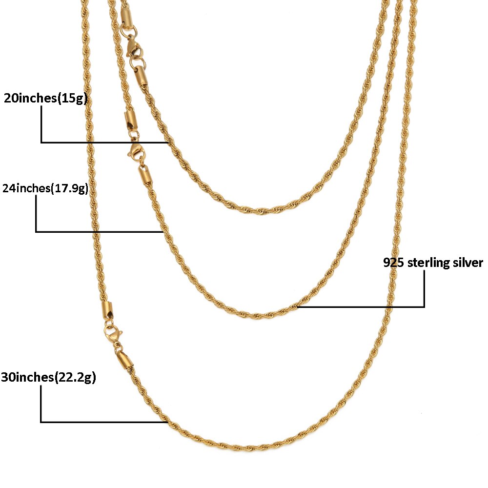 The Hiphop silver color 3mm Rope Chain Puffed Mariner Link Chain Choker Necklace  Color Men Boys Necklace Jewelry