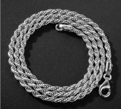 The Hiphop silver color 3mm Rope Chain Puffed Mariner Link Chain Choker Necklace  Color Men Boys Necklace Jewelry