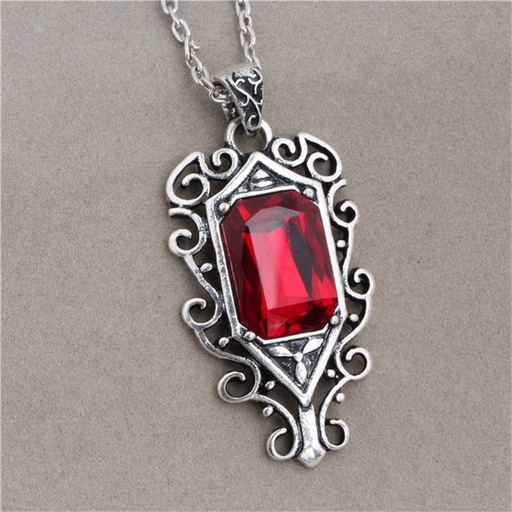 The Mortal Instruments City Of Bones Necklace Isabelle Lightwood Red Crystal Pendant Vintage Steampunk Jewelry Women