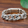 The  Handmade Silver Men Bracelet Personality Domineering Six-character Mantra and Plain Pattern Chinese Style Retro Chain