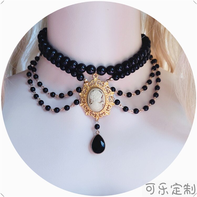 The Original hand made gothic Lolita necklace to restore ancient ways make dead diablo necklace black pearl medallion