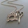 The Sewer's Necklace - Sewing Machine And Scissors In Antique Plated, Mother Or Grandma Crafting Necklace Gift